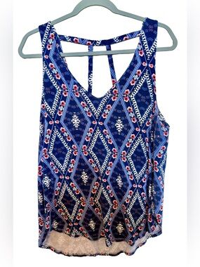 EUC Lemon Tart Sleeveless Blue Geo Print Tank Top